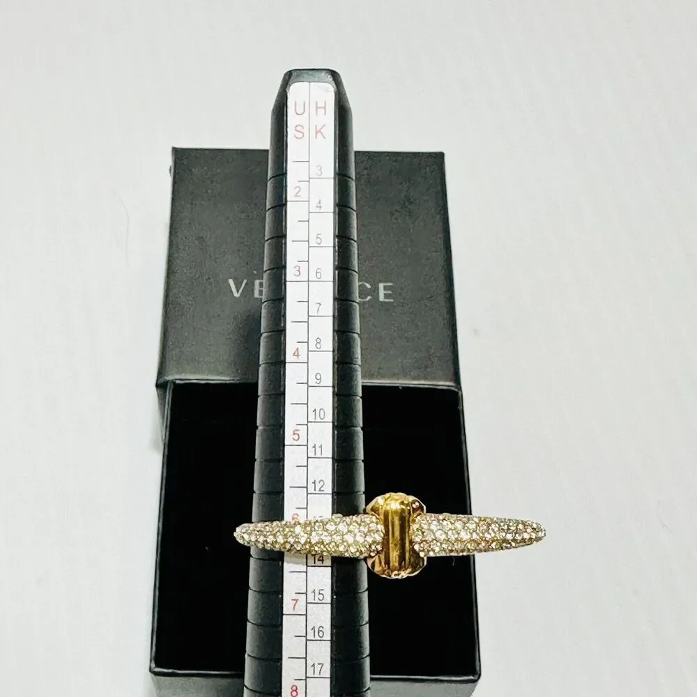 Versace Galaxy Medusa Crystal Engraved Cuff Double Ring Gold Tone Sz M NWT $525